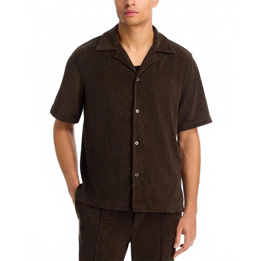 NEW SIMKHAI dane short sleeve shirt in dark olive